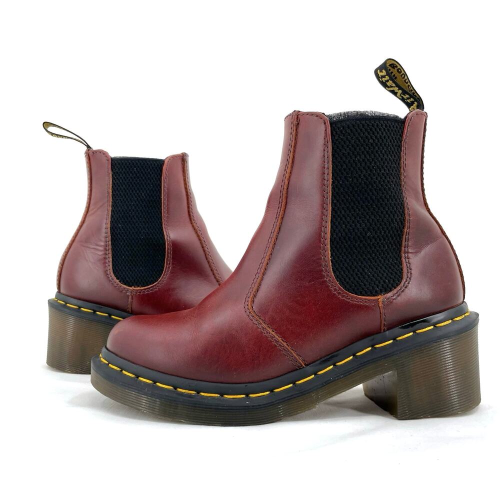 Dr. Martens Cherry Red Leather Chelsea Heeled Boots
